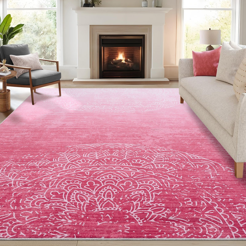 Tapis lavable antidérapant doux et résistant aux marques, Rectangle 9 pi x 12 pi, Rose