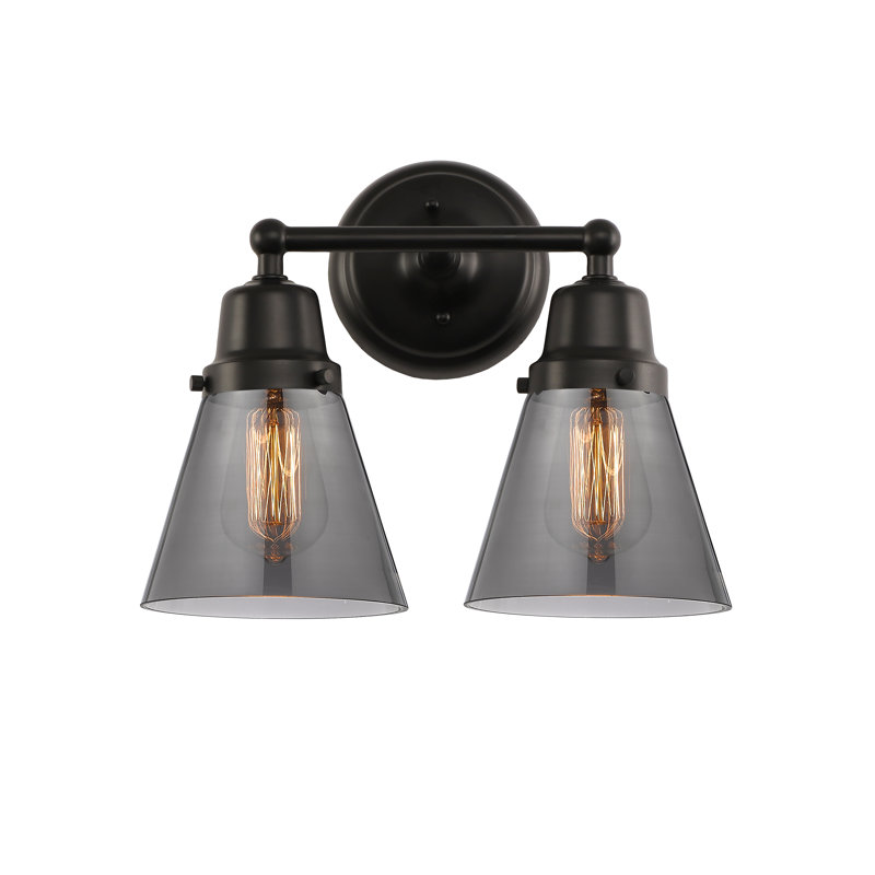 Éclairage pour salle de bain 2 lumières Alyssa-Mae Cone, Plaqué couleur fumée, Incandescent, Nickel satiné brossé