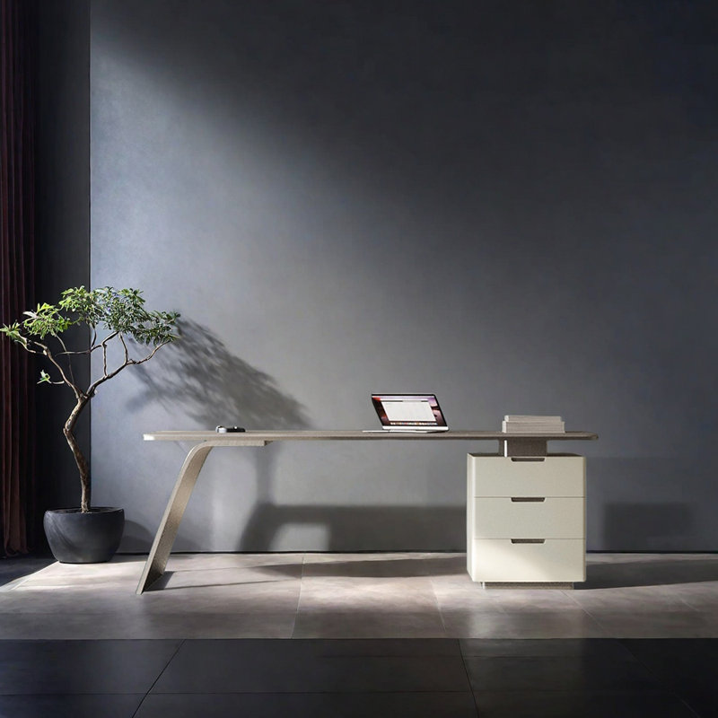 Bureau en acier fritté en acier inoxydable, Gris / Blanc, H 29,92 po x l 55,12 po x P 27,56 po