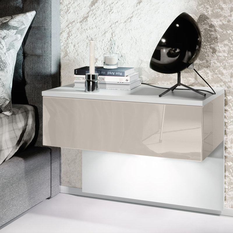 Leeward 60cm W Manufactured Wood Bedside Table, White, Sand Grey