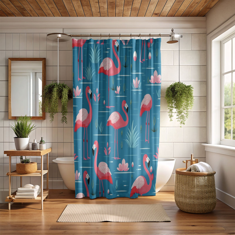 Rideau de douche standard 1 pièce Island Flamingo, H 74 po x l 71 po