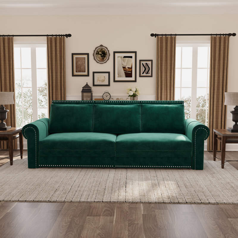 Canapé-lit Chesterfield, canapé-lit gigogne 93,7 po avec garniture cloutée, Vert