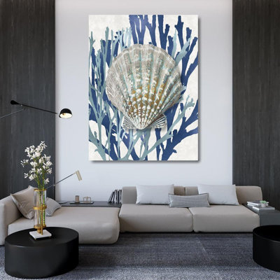 «Red Barrel Studio® Kelly, Caroline», art sur toile tendue sous le thème «Shell Coral Aqua Blue IV»