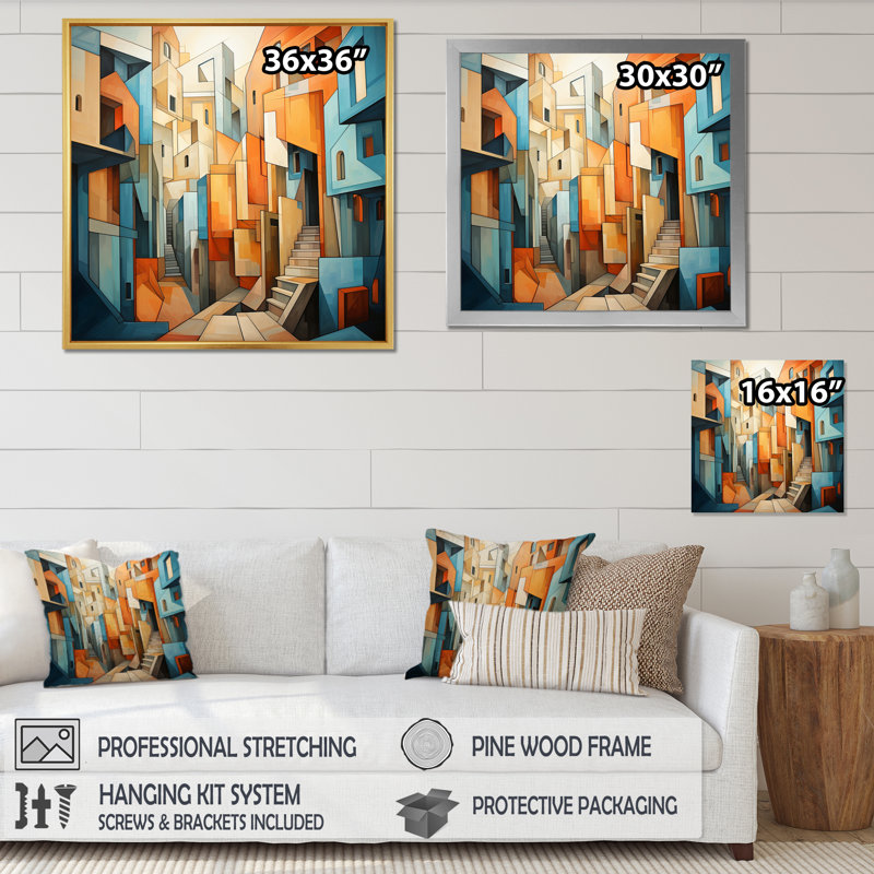 «Cubism Art Multidimensional V - Cubism», reproduction sur toile encadrée, H 24 po x l 24 po x P 1 po, Cadre flottant doré
