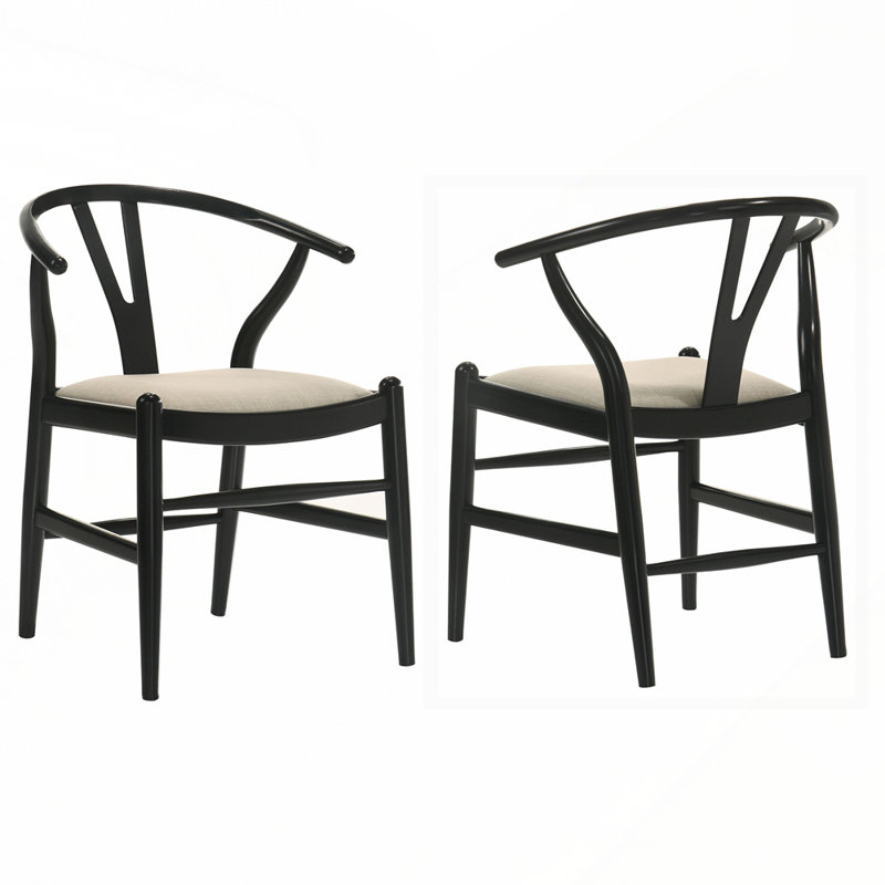 Ensemble de 2 chaises d'appoint en bois à mouvement facile pour les salles à manger, Noir / Beige