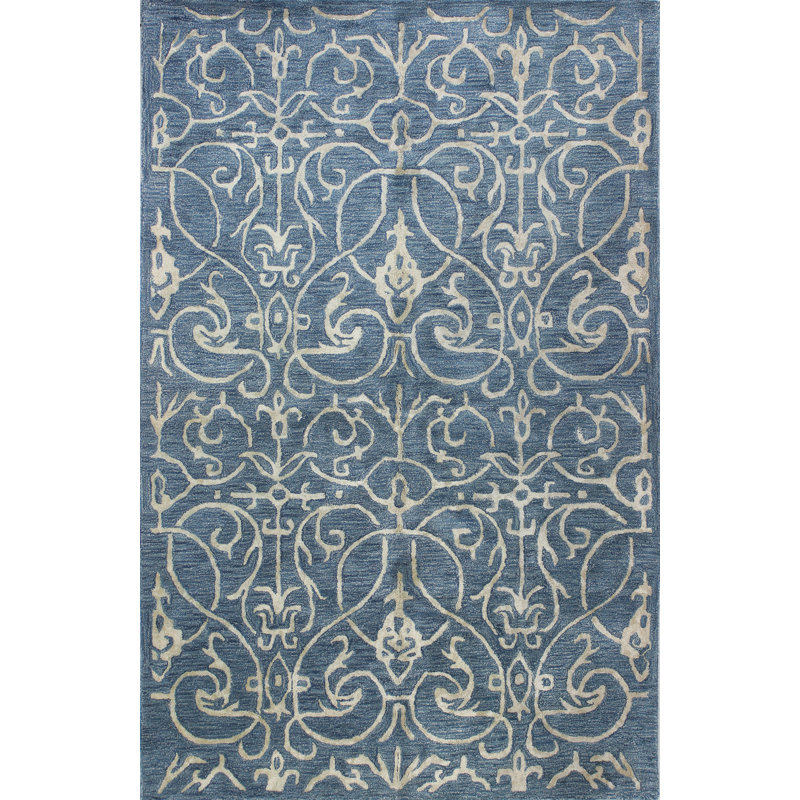 Waylon Handmade Tufted Azure/Ivory Area Rug, Rectangle 7'9" x 9'9"