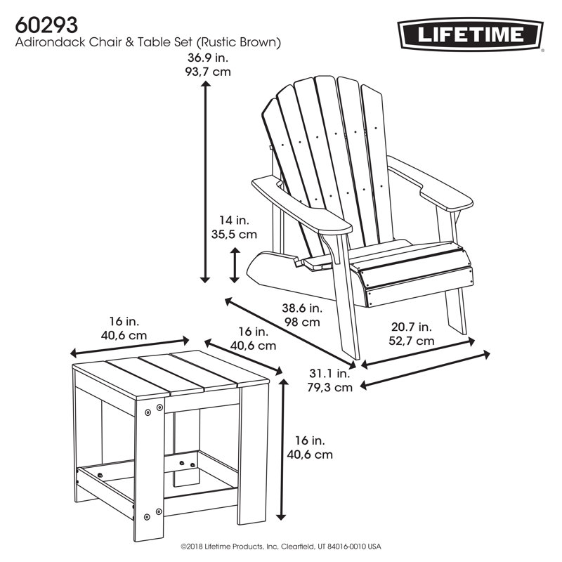 Chaise Adirondack en plastique / résine avec table