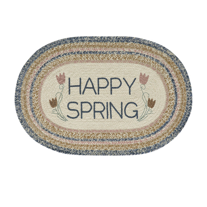 Tapis ovale tressé à la main bleu / brun / beige Arcelin, Ovale 1 pi 8 po x 2 pi 6 po