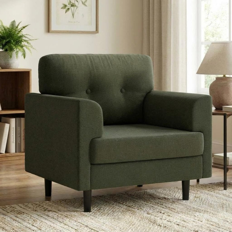 Fauteuil d'appoint avec accoudoirs de 38 po de largeur, fauteuil de lecture rembourré en lin pour le salon et le bureau, Vert