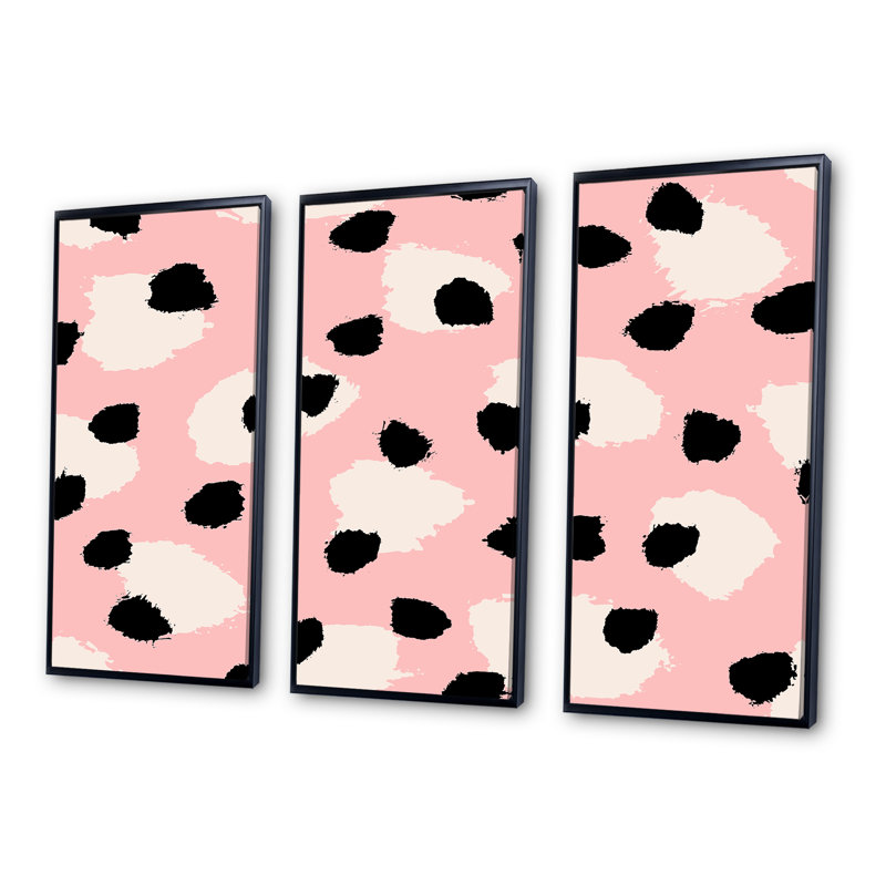 «Black and White Retro Dots on Pink», 3 pièces, cadre flottant, impression sur toile, Cadre noir, H 28 po x l 36 po
