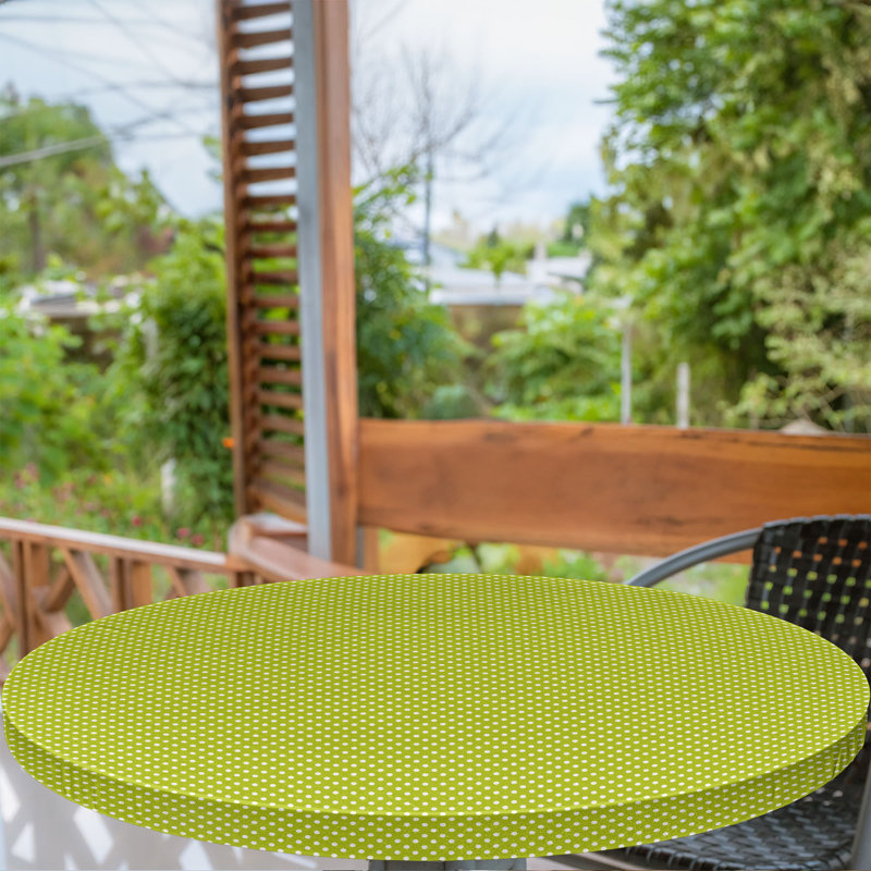 Ebern Designs Retro Fitted Round Tablecloth Lime Green and White, 67.72" Round