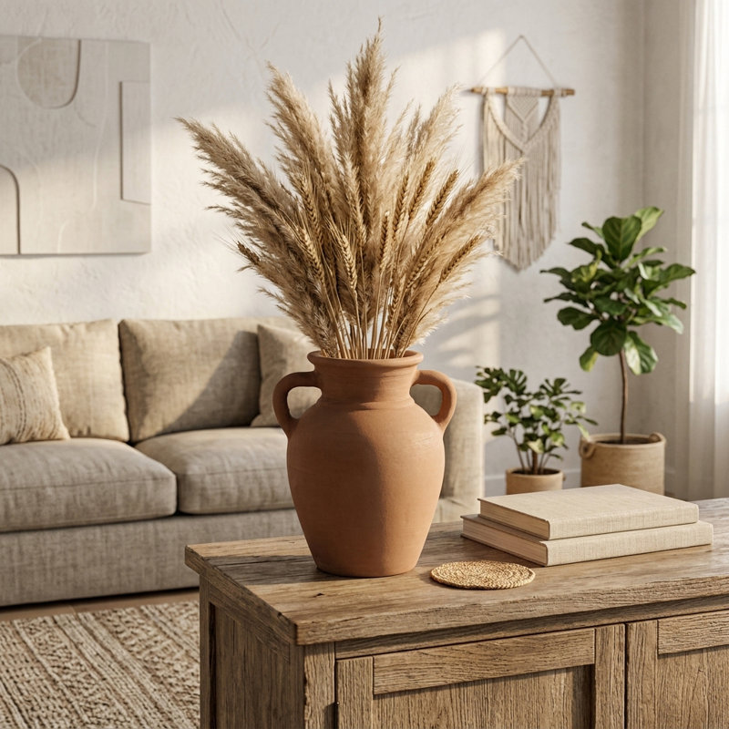 Kenith Handcrafted Amphora Table Vase, Brown/Solid Color, 9"