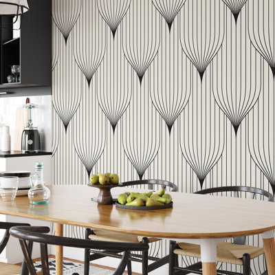 Grey and White Art Deco Geometric Wallpaper