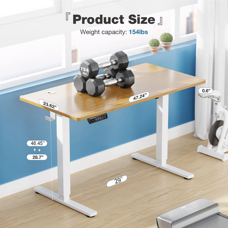 Jakyb Standing & Height-Adjustable Desks, 46.46'' H x 47.24'' W x 23.62'' D, Oak Natural/White