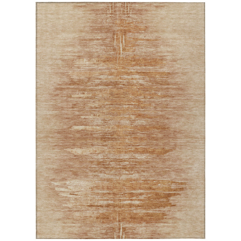 3' X 5' Salmon And Copper Abstract Washable Indoor Outdoor Area Rug