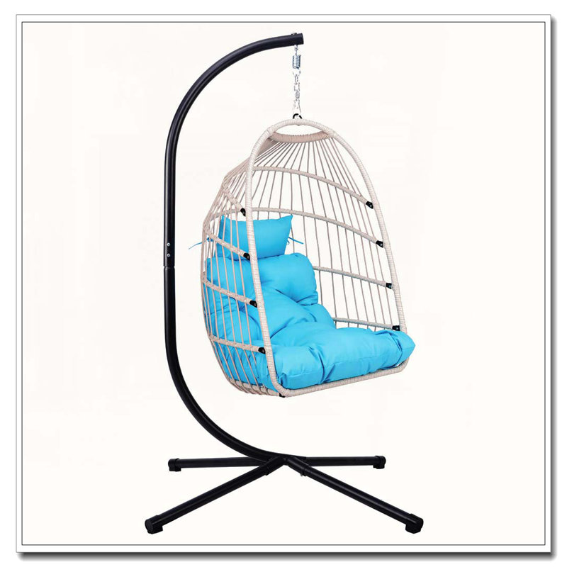 Balancelle en osier de patio avec support, Bleu, Beige