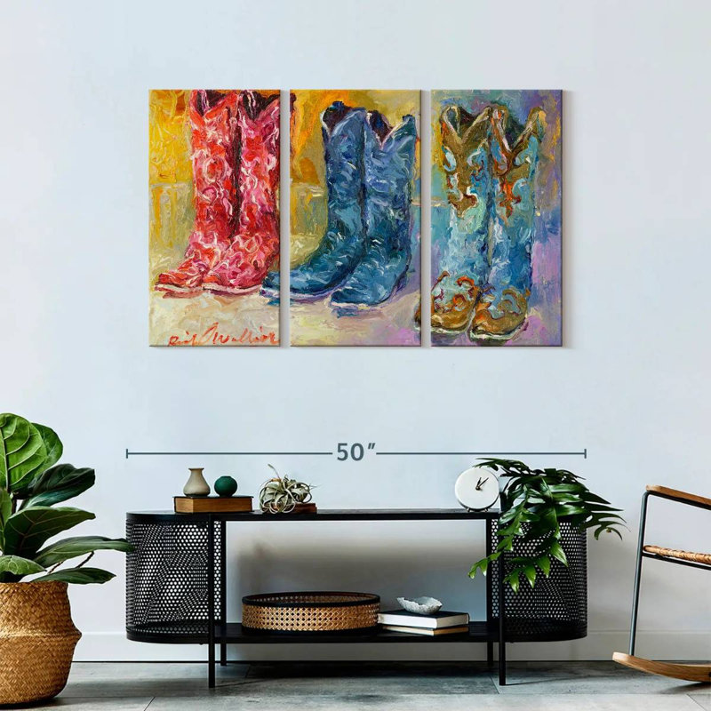 " Cowboy Boots " 3 Piece Art Set, 28" H x 45" W x 1.25" D