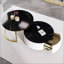 Table basse gigogne ronde moderne avec motif cannelé et tiroir, noir et or, 27,6 po
