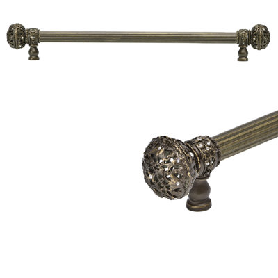 Juliane Grace 9 inches c.c. with 5/8 reeded center long pull large finial with 56 Swarovski Clear Crystals in Antique Brass