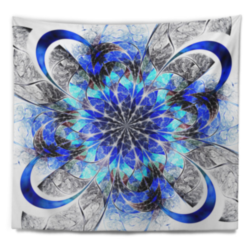 Tapisserie fleur abstraite à fleur de bleu symétrique, H 50 po x l 60 po