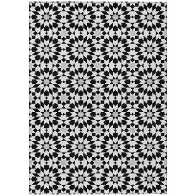10' X 14' Black Gray And Silver Floral Medallion Washable Indoor Outdoor Area Rug