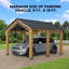 Abri d'auto de garage robuste à toit rigide en bois avec toit en acier et structure en bois pour abri de voiture avec toit en bois et toit en bois à pignon de 13 pi x 11 pi SUNJoy