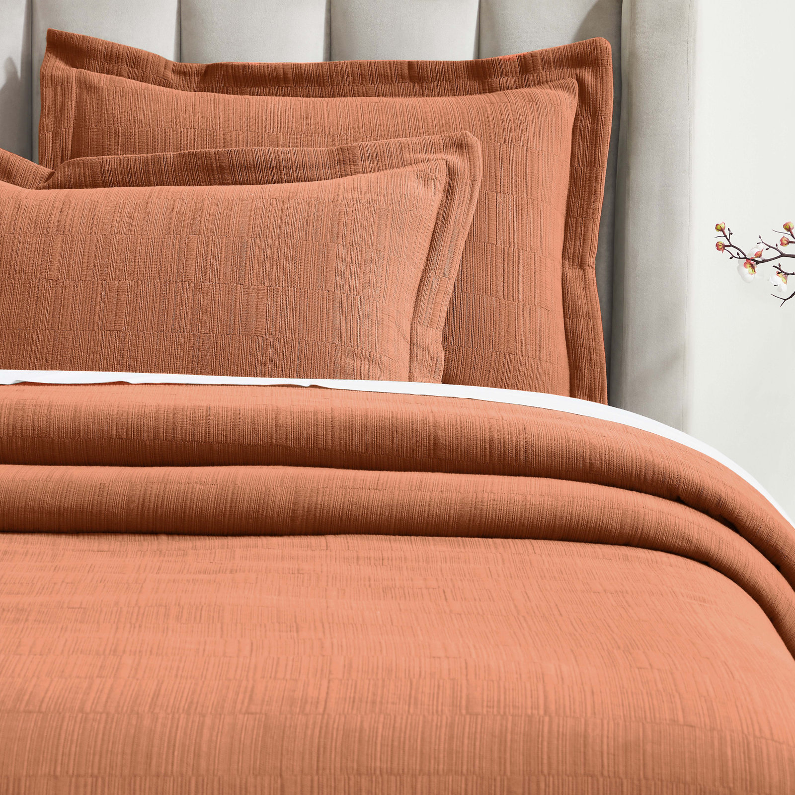 Zenith Cotton Medium Weight Textured Modern Geometric Matelasse Bedspread And Sham Set By, Orange