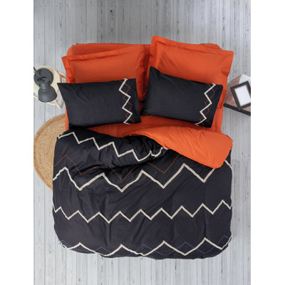 Ensemble de housse de courtepointe Luxury Ranforce, 100% coton, carrelage rouge et noir | Comprend une housse de couette 79 x 87, un drap plat 94 x 102, 2 taies d'oreiller (20 x 28) et 2 taies d'oreiller Oxford | Lavable à la machine, conception élégante pour les chambres confortables