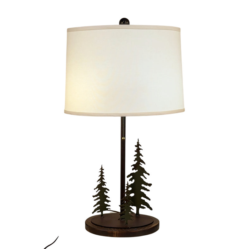 Rugged Pine Iron 3 Tree Lamp w/ Rough Sawn Base and 2 Bulb Socket