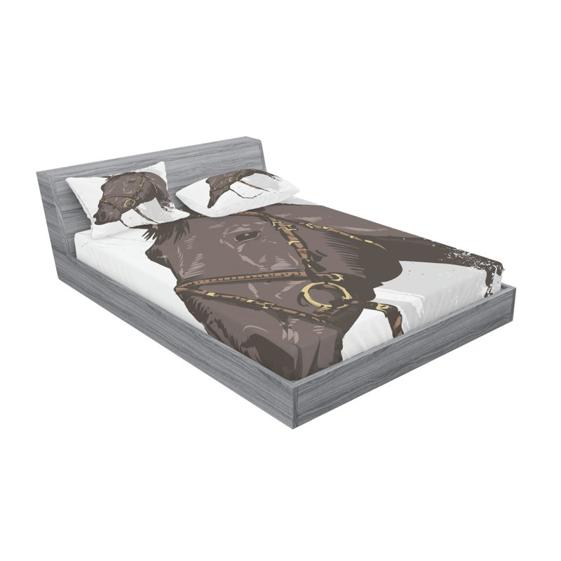 Full White and Brown Microfiber Horse Print Sheet Set