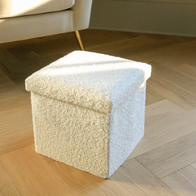 Go-Poufs Knock-Down Small Cube Teddy Boucle Storage Ottoman | 12"x12"x12" |