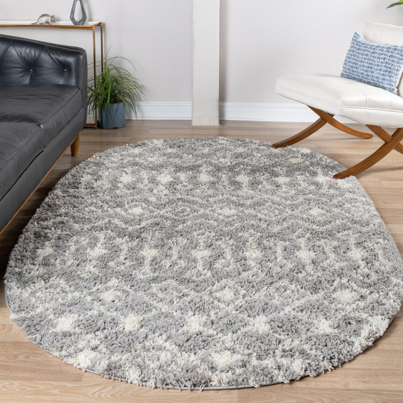 Tapis à poil long gris treillis Griego, Ovale 5 pi 3 po x 8 pi