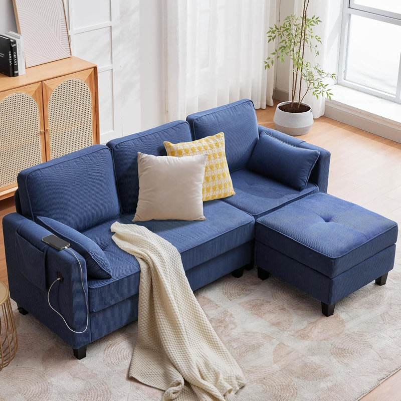 Modular Sectional Sofa Couch, 80" L Shaped Convertible Sofa with 2 Pockets & USB Ports for Living Room, Apartment, Small Space