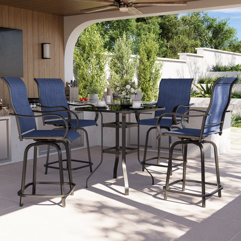 Tabourets de bar pivotants en polyester toutes saisons revêtus de PVC, 4, Bleu