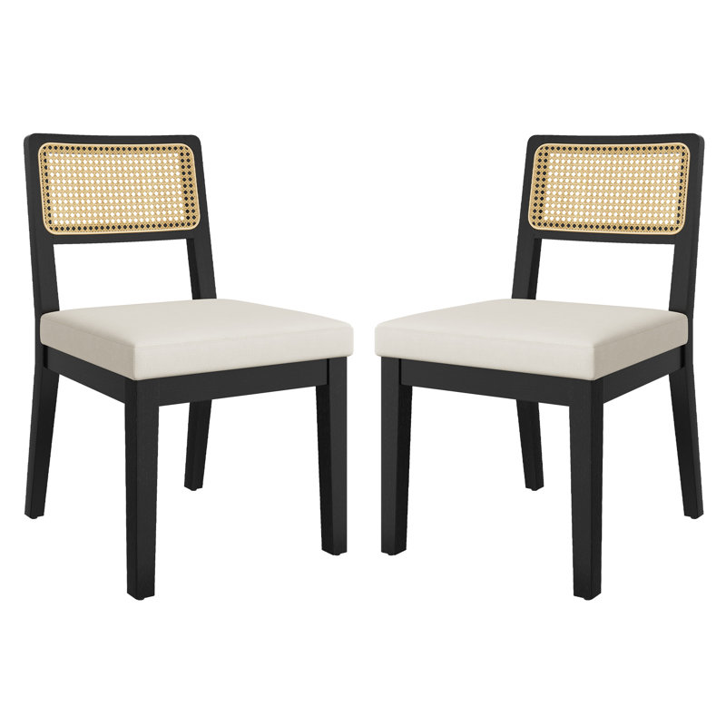 Ensemble de 2 chaises de salle à manger avec siège rembourré pour la cuisine et la salle à manger, Noir mat