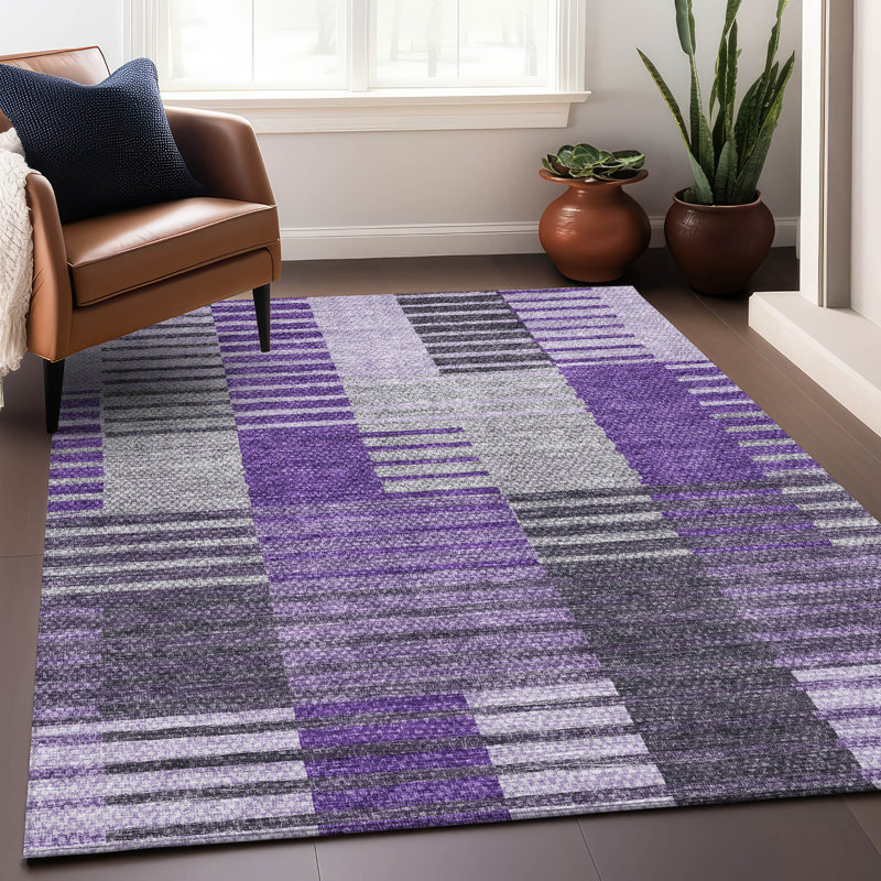 Premium Machine Washable Prisco Purple Rug, Rectangle 2'6" x 3'10"