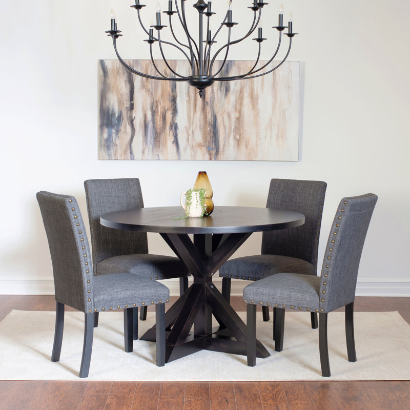 Ensemble de salle à manger 5 pièces, table à manger croisée avec 4 chaises élégantes, Gris