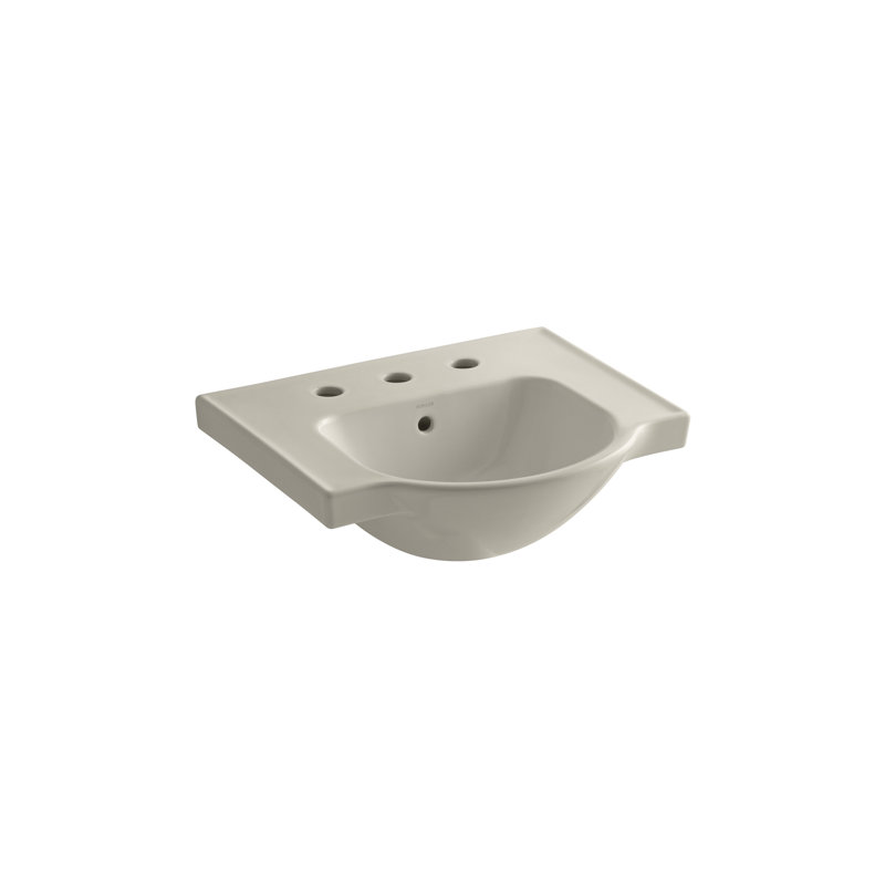 Veer Ceramic Pedestal Bathroom Sink with Overflow, Sandbar, 8.04" H x 21" L x 18.25" W, 8" Centers