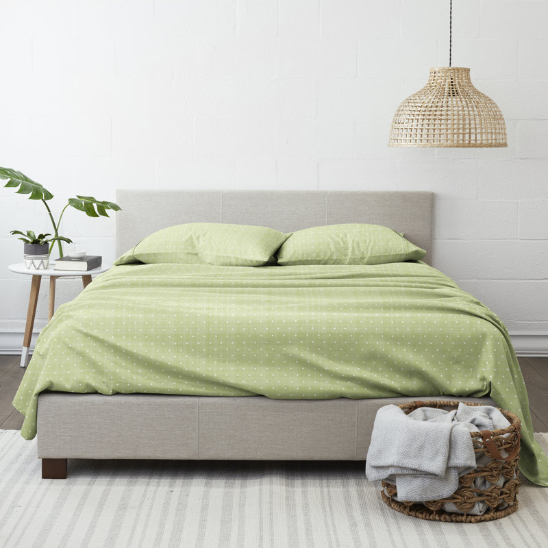 Moss Green Plaid Polka Dot Twin Microfiber Sheet Set