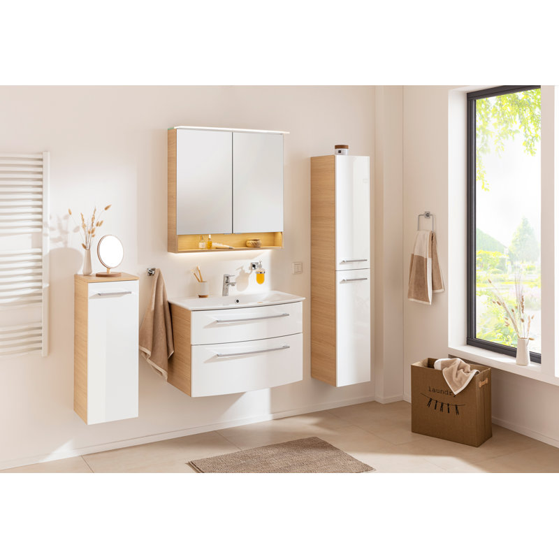 30cm W x 83cm H x 32cm D Wall mounting Bathroom Cabinet, Left stop, Beige/White