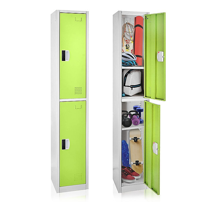72" Green Steel Double Compartment Storage Locker with Adjustable Shelving