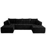 Orange U Shaped Modern Cloud Couch With 2 Ottomans Tufted 6-seat Boneless Sleeper Chair