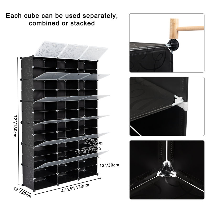 Armoire de rangement pour chaussures empilable Avaeya, Noir, noir, noir, noir