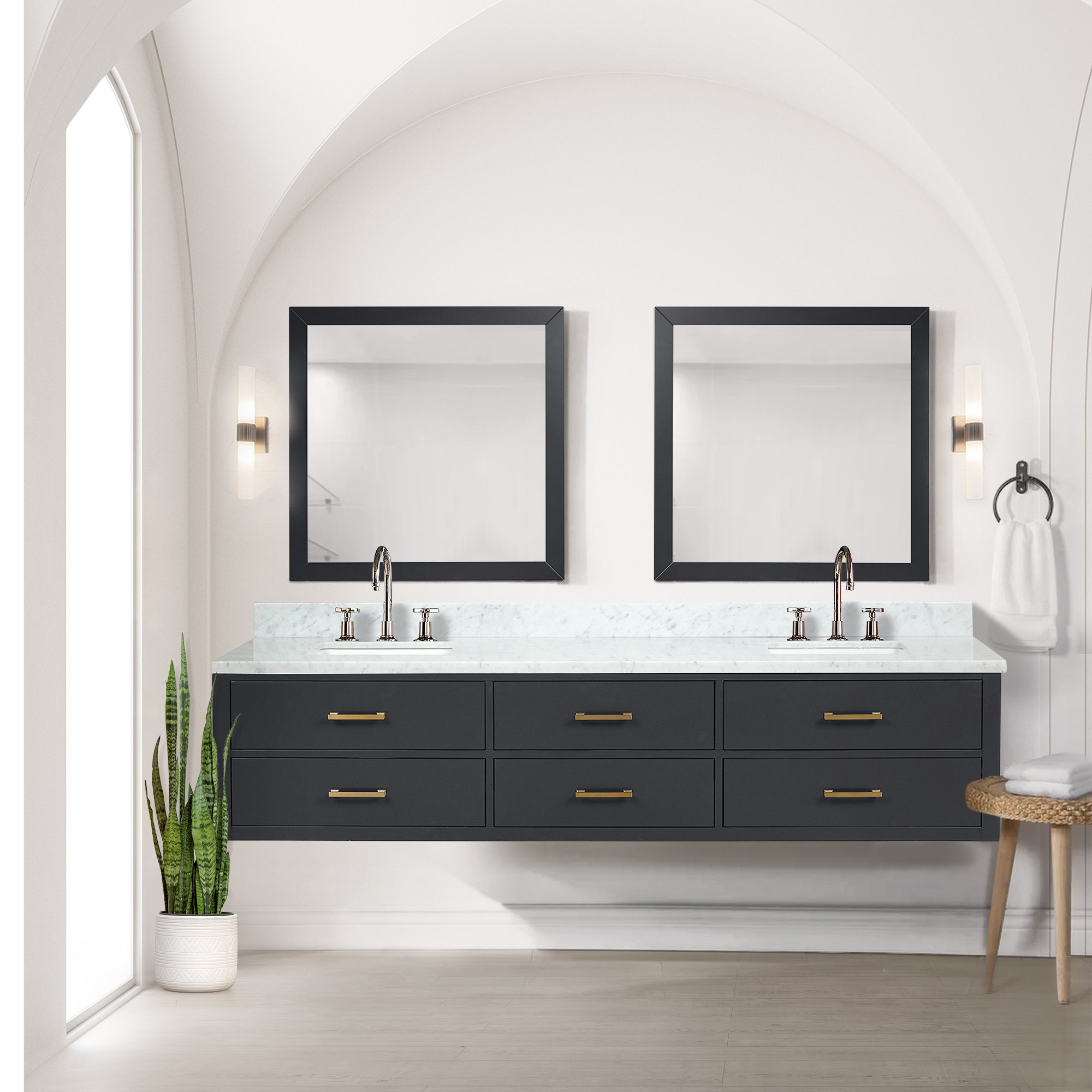 Lexora Castor 84" Wall Mounted Double Bathroom Vanity Set with Mirror ...
