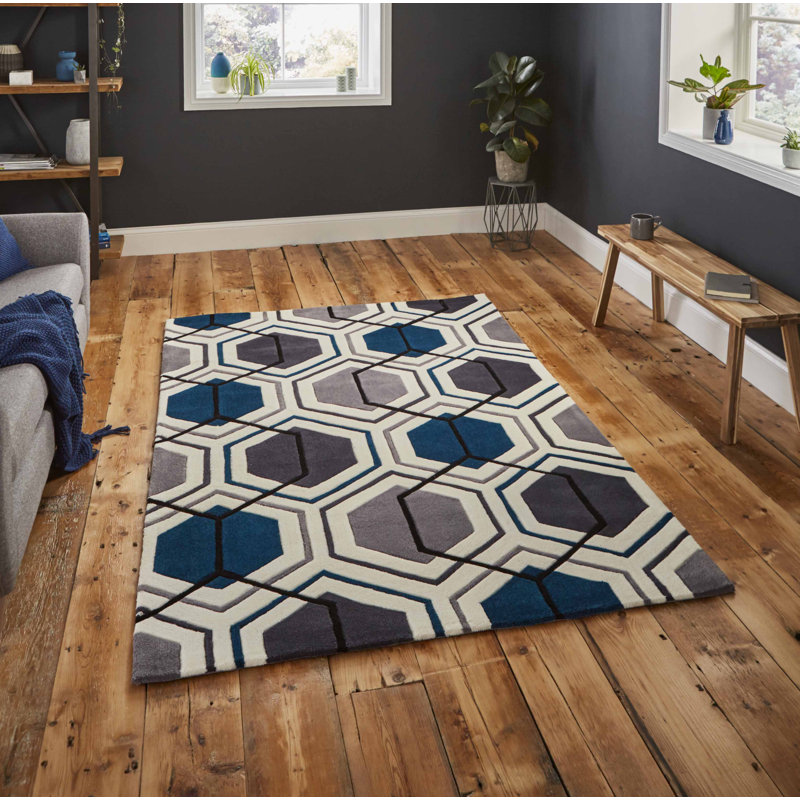Magheramorne area rug Hand Tufted Rectangle Grey/Navy, Rectangle 150 x 230cm