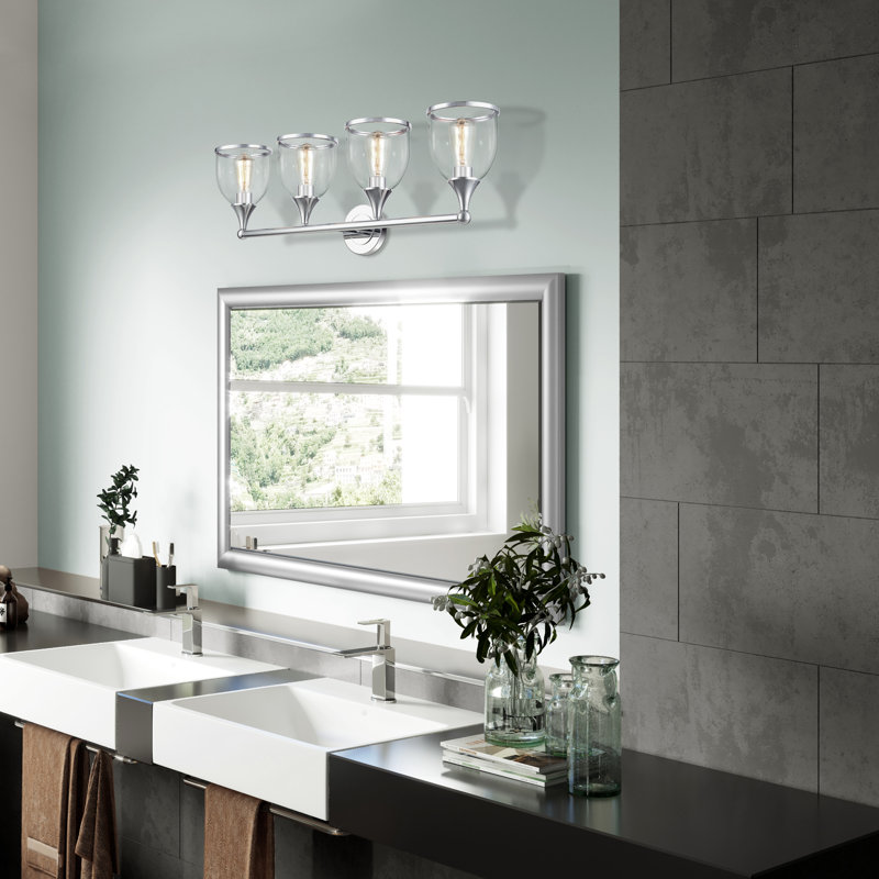 4 Light Polished Chrome Large Vanity Sconce With Mouth Blown Clear Glass, Polished Chrome, 4