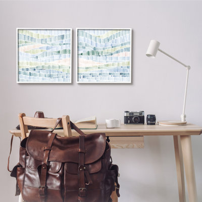 «Modern Modern Nautical Landscape Wavy Striped Pattern 2Pc Black», estampe numérique encadrée par Grace Popp