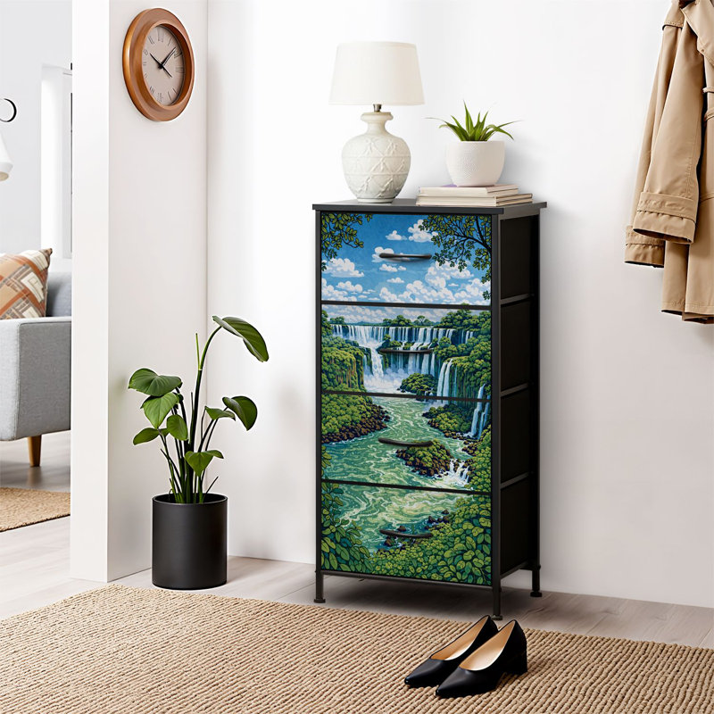4 Drawer Dresser for Bedroom, Narrow Chest of Drawers, Wooden Top and Study Iron Frame 18"x37.5"-(WxH)