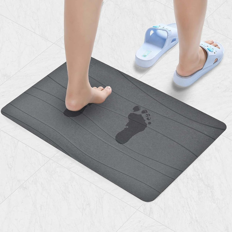 Dorotha Cotton Blend Non-Slip Bath Mat, Dark Gray
