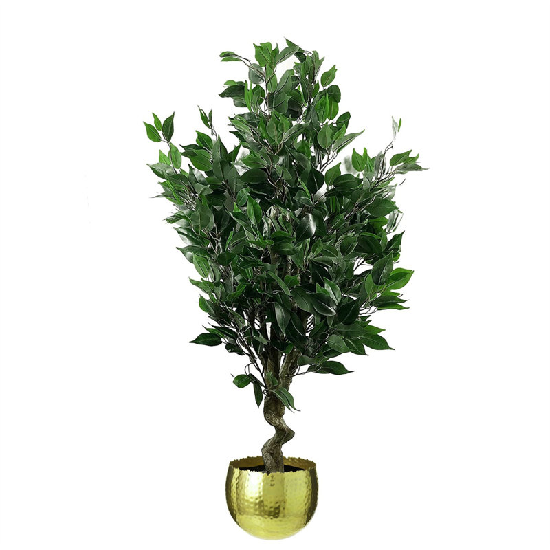 Faux Tree in Metal Planter, 110cm H x 55cm W x 55cm D, Gold